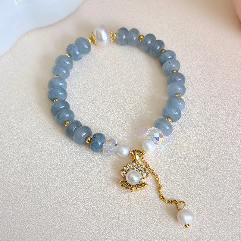 Handmade natural aquamarine pearl shell bracelet for women with manual crafting