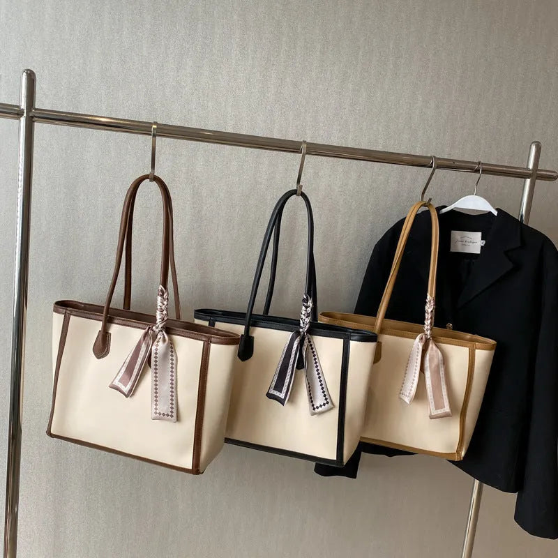 Soft PU leather horizontal square tote shoulder bag with open outer pocket