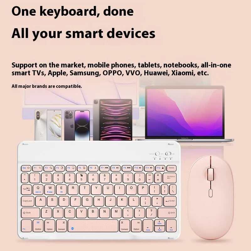 Bluetooth keyboard for tablet in multiple colour options including white, green, pink, and lavender.