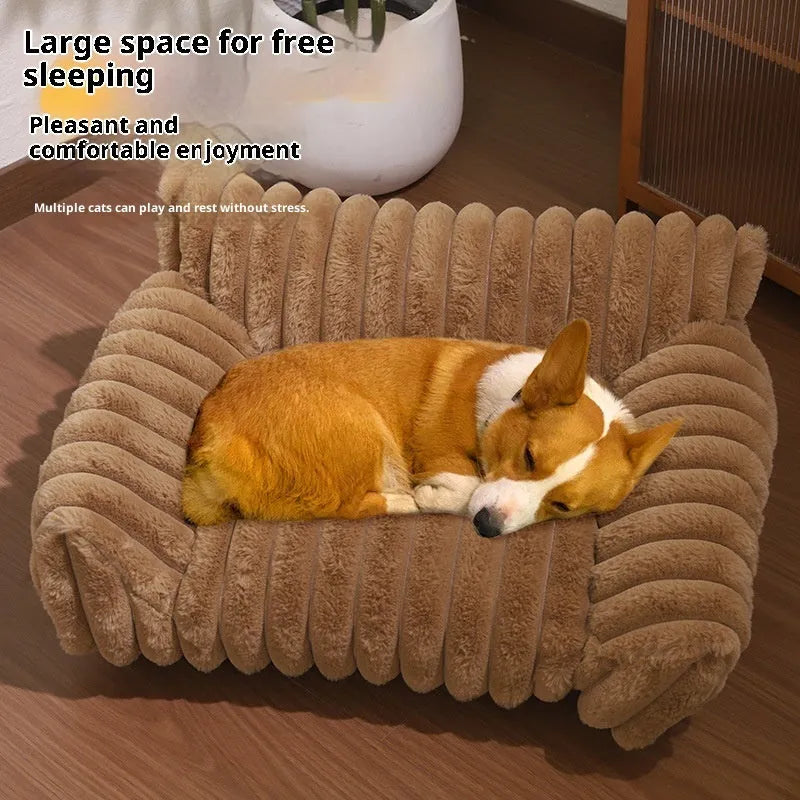 Cat sofa rabbit plush thickened large kennel for indoor cats in gray colour