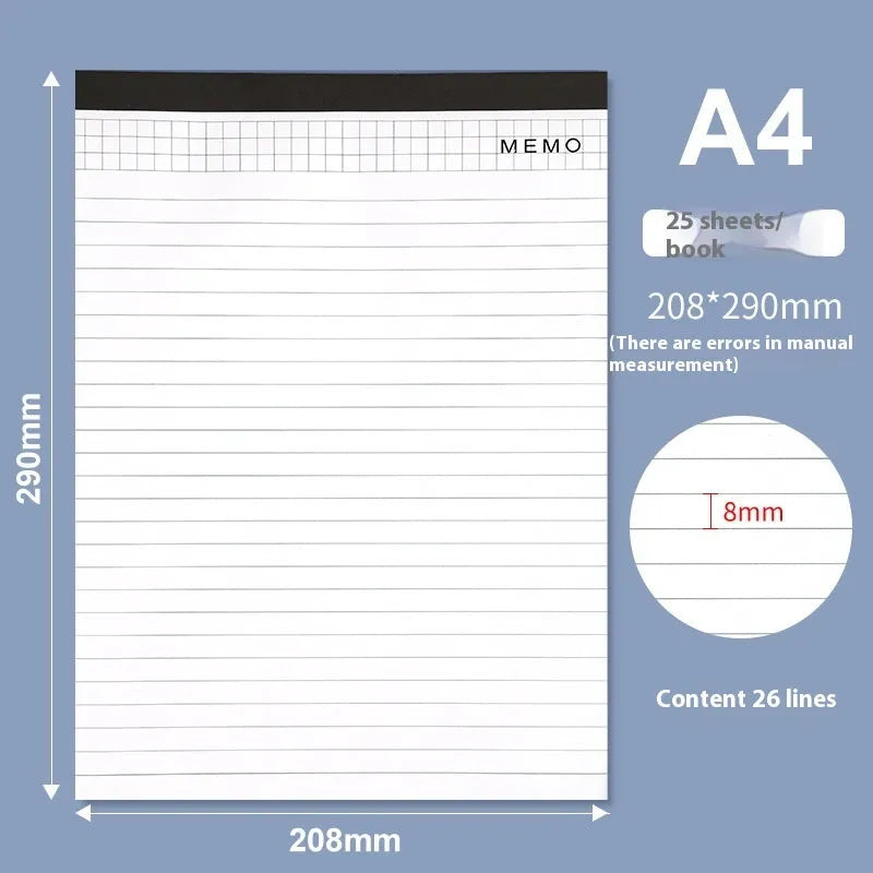 A4 tearable notebook with grid design cover and wireless adhesive binding for meeting minutes