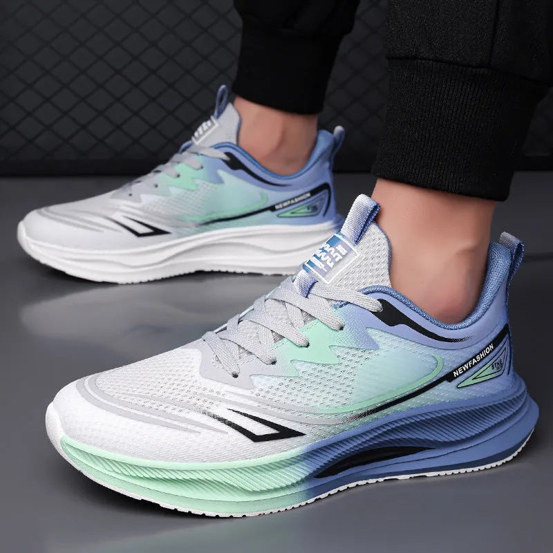 Men's low-top casual shoes in grey green with woven mesh upper and rubber sole