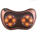 Brown genuine leather shoulder and neck massage pillow with eight vibration heads