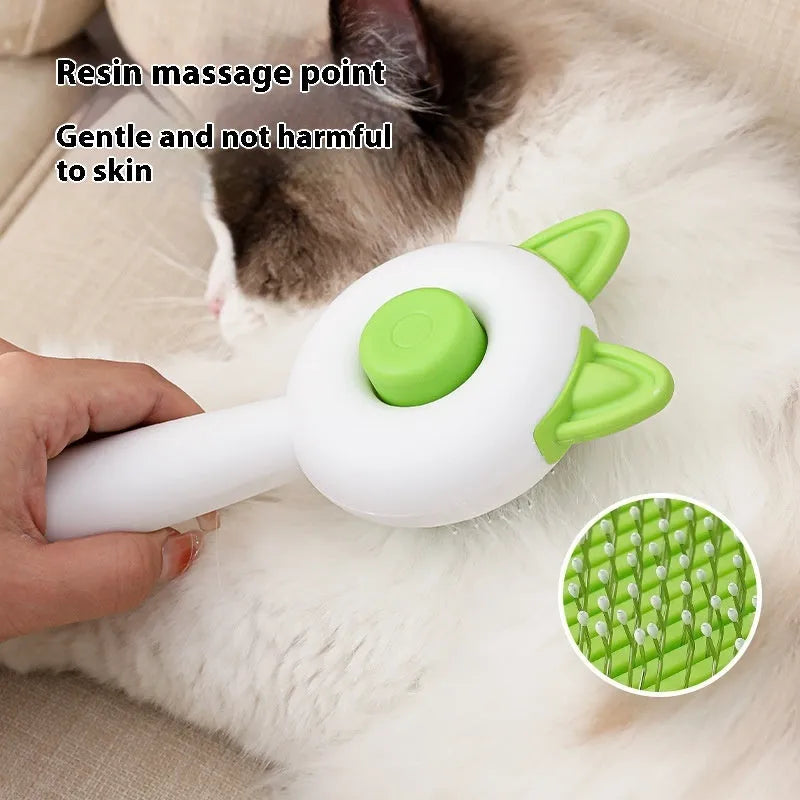 Self-cleaning pet grooming comb with massage function in greenish white or orange white colour options