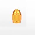 Aluminium alloy mountain bike tyre valve dust cap in silver, gold, red, blue, and black colours.