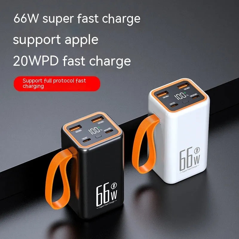 Black and white PD66W fast charge 20000mAh portable power bank showing creative design.