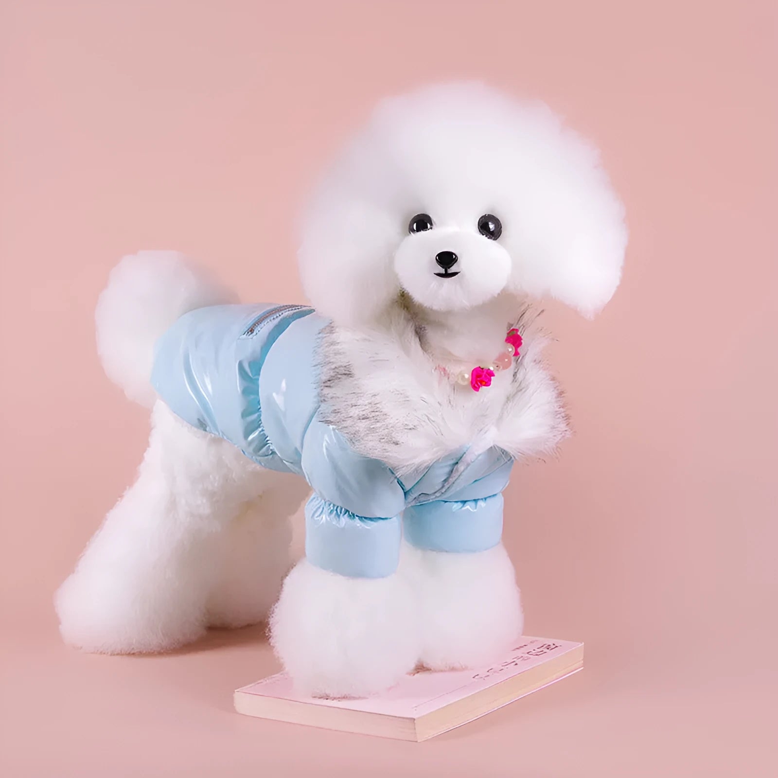 Blue British-style cotton puppy jacket for winter warmth on small dog
