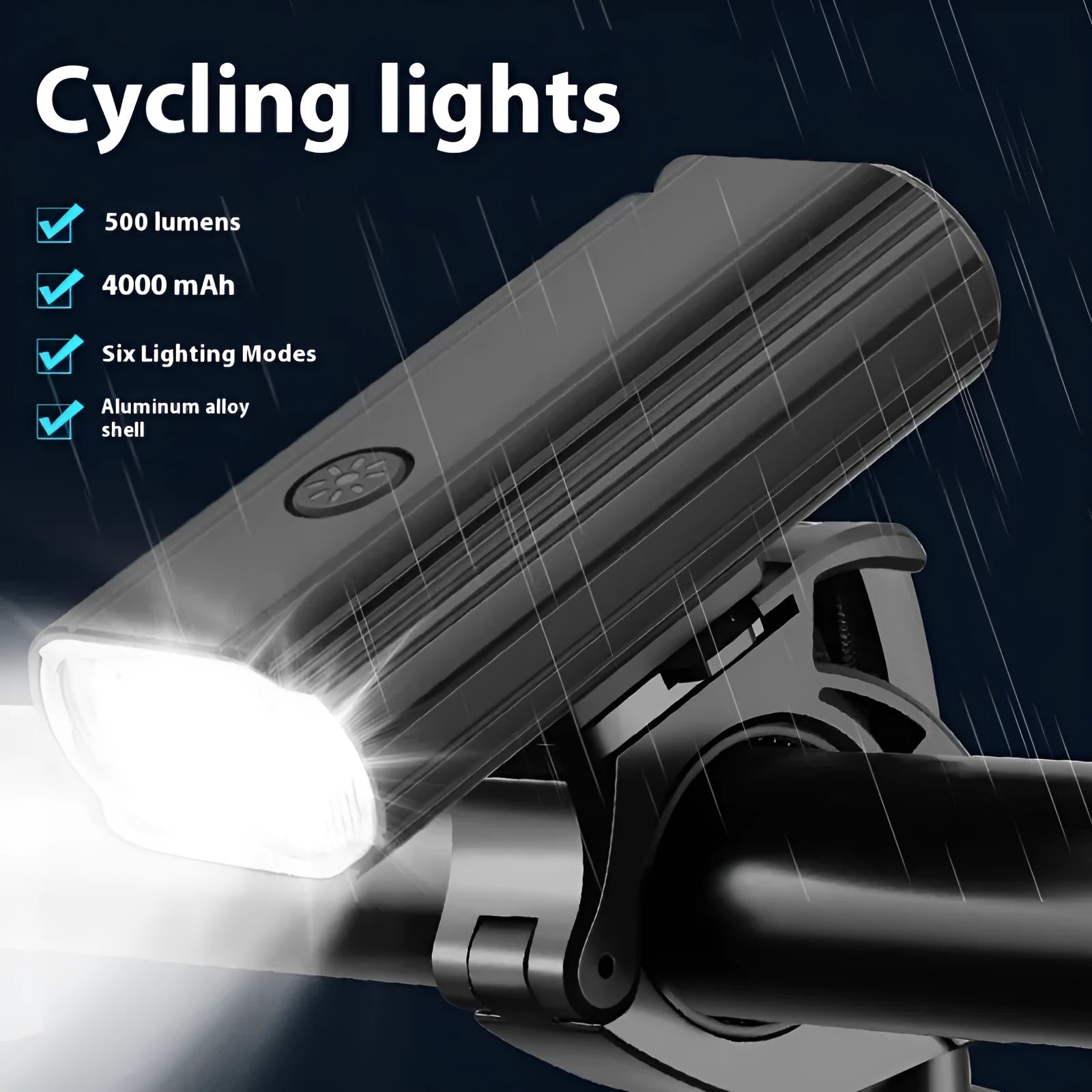 Aluminium alloy bicycle headlight with dual L2 lamps, USB Type-C charging port, and quick-release mounting base.