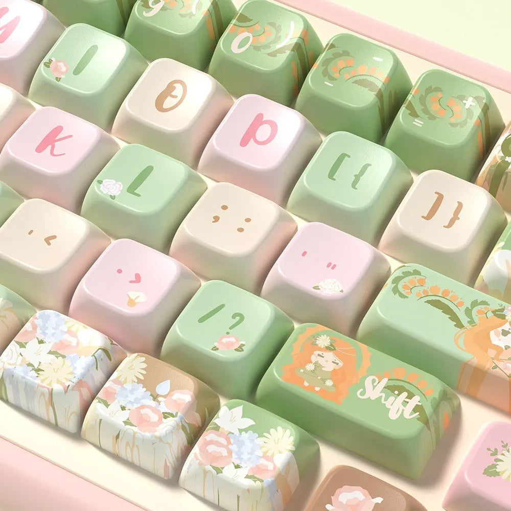 MX Garden mechanical keyboard keycap set showing Summer Garden colour pattern with sublimation printed graphics