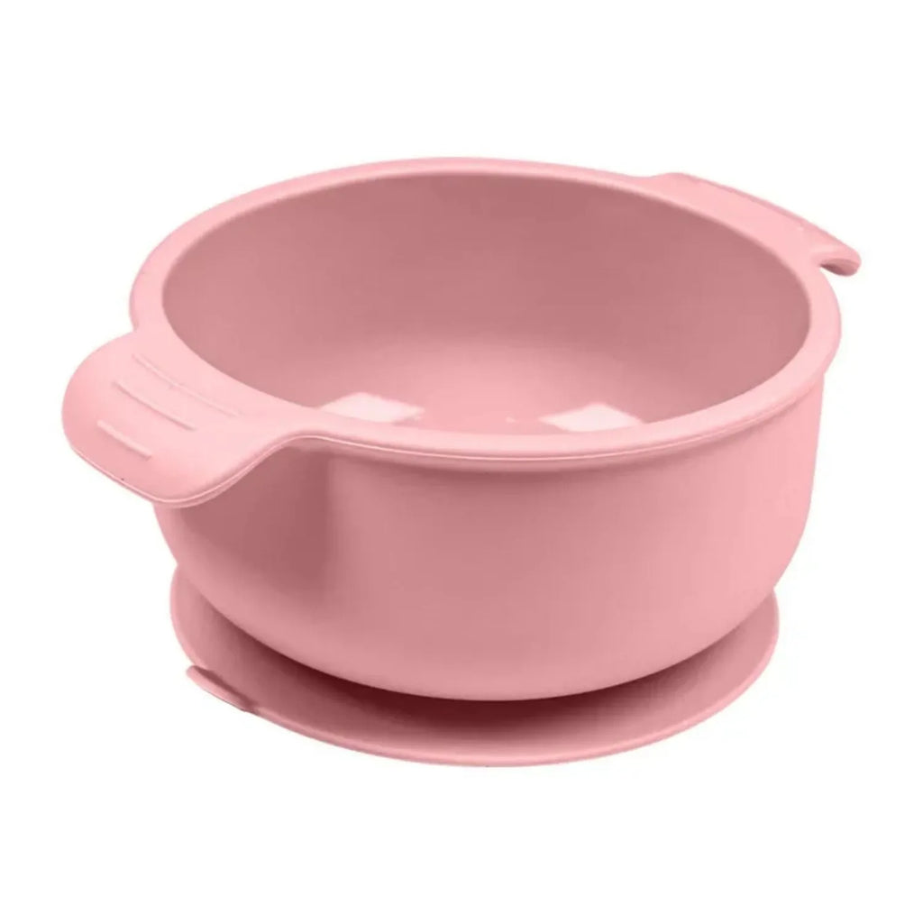 Silicone pet bowl with suction cups on a floor, shown in blue colour.