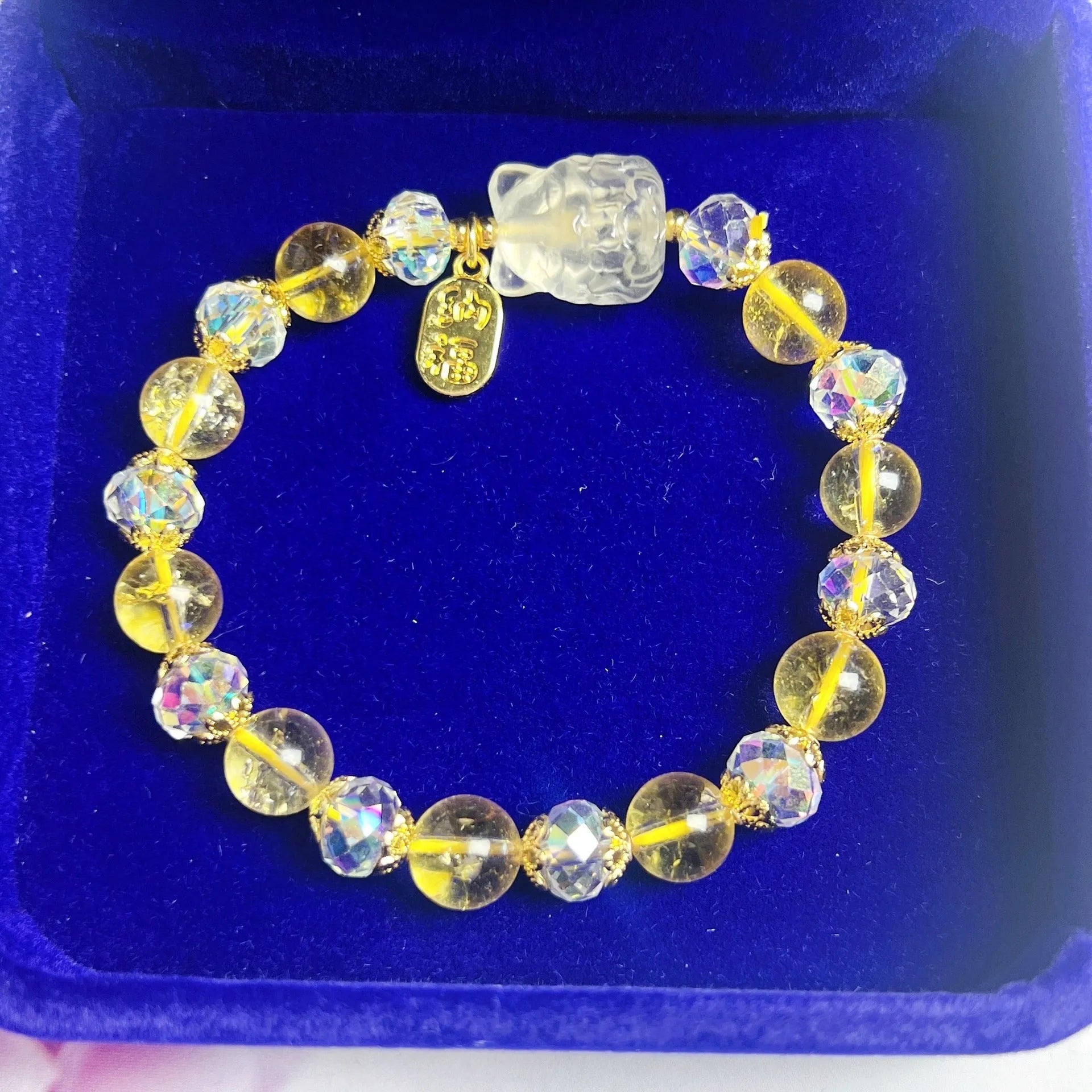 Natural citrine crystal nine-tail fox bracelet with adjustable length