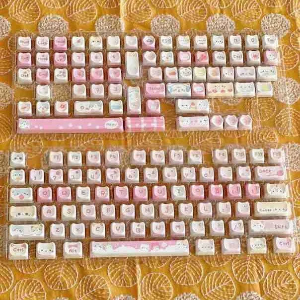 Meow Meow Team 141-key mechanical keyboard keycap set with colourful cat designs on all sides