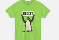 A loose-fit cotton t-shirt for men and women in black, shown on a hanger.
