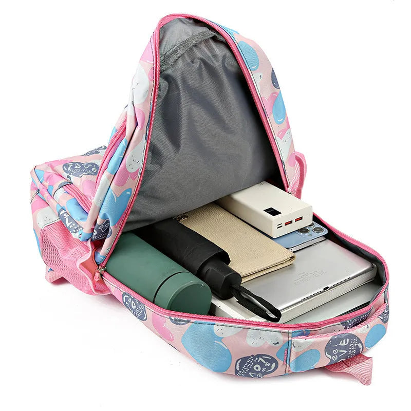 Blue school backpack with air pillow belt system and Oxford cloth construction showing large capacity design