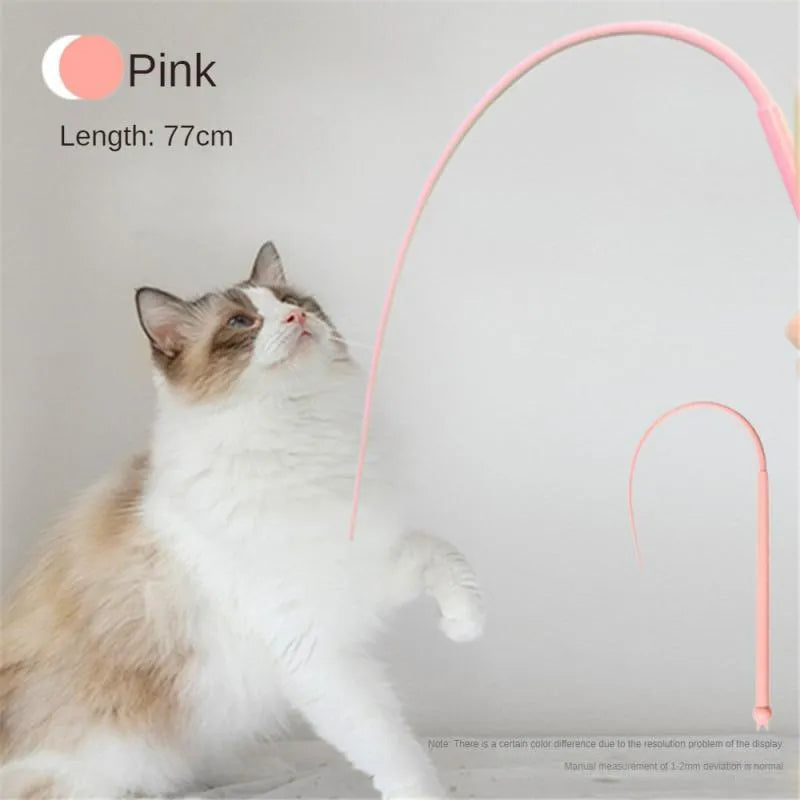 Blue simulated mouse tail cat toy with silicone tail and cat head handle measuring 80cm