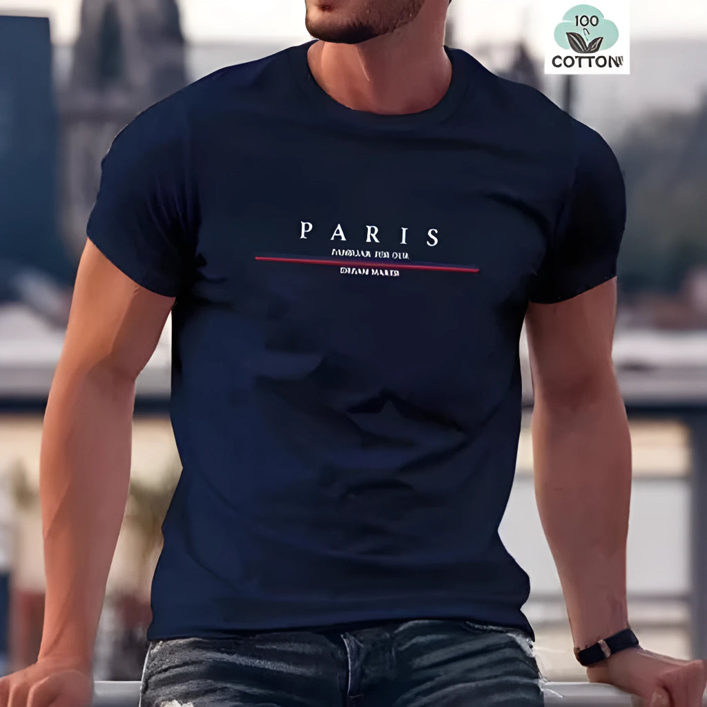 Men's loose fit cotton t-shirt with a printed letter design on the front, shown in apricot colour.