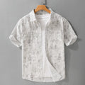Men's light pink pure cotton short sleeve cardigan with hanging dyed print in loose fit