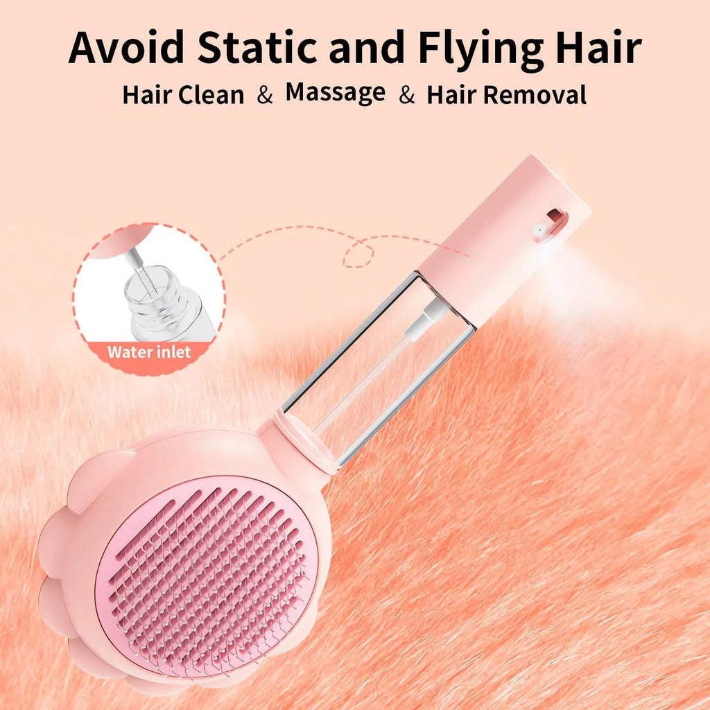 Spray cat brush with release button in grey, green or pink colours for pet grooming