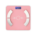Bluetooth body fat scale in white colour showing digital display with health metrics including weight and body fat percentage