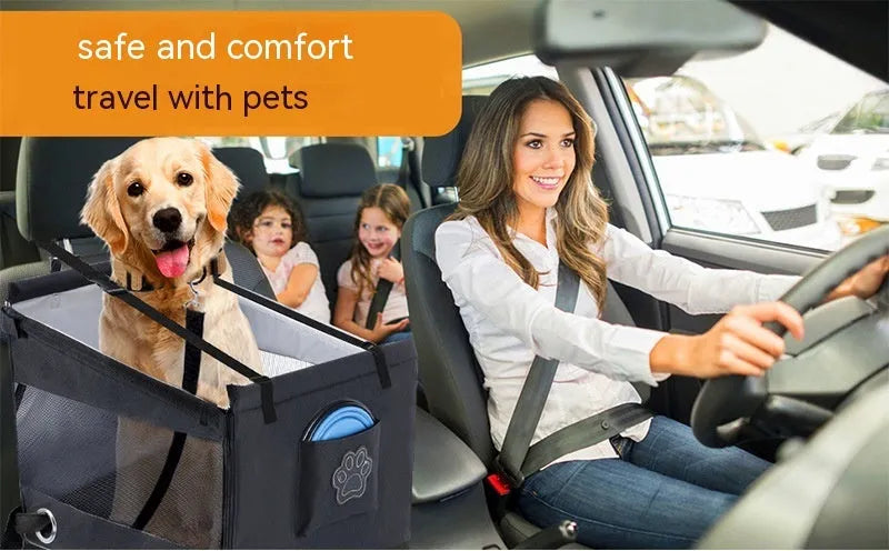 Oxford cloth collapsible dog car crate in black, grey, or brown colours measuring 49x49x38cm