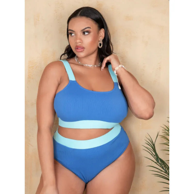 Women's solid colour bikini set with high-waist briefs and split-style swim top