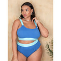 Women's solid colour bikini set with high-waist briefs and split-style swim top