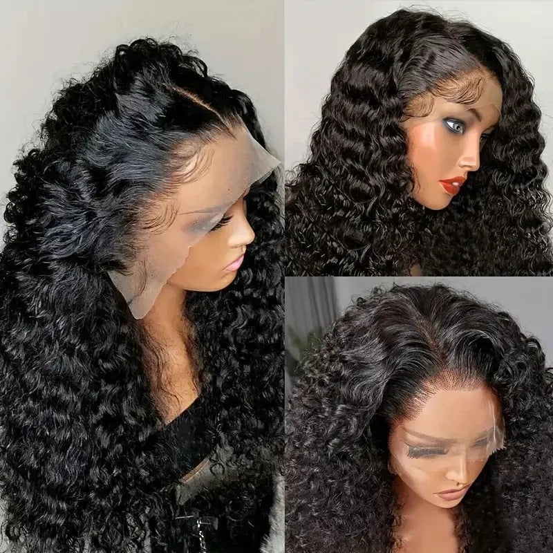Fashion front lace synthetic wig with long curly hair and side bangs, available in multiple colours and sizes for ladies