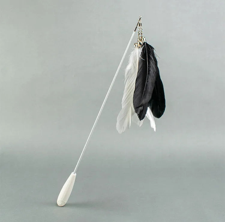 Telescopic cat fishing rod toy extended to 80cm with goose feather attachments and removable bell