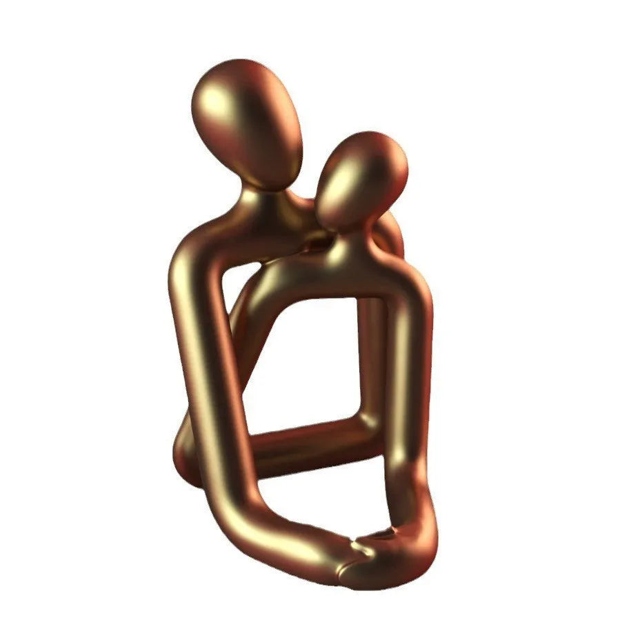 Modern loving couple resin statue in milky white or gold for shelf or desk decor