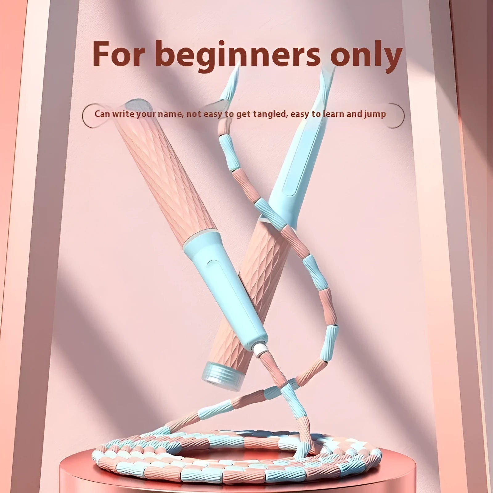 Children's skipping rope with bamboo beads in blue colour showing 2.8 metre length
