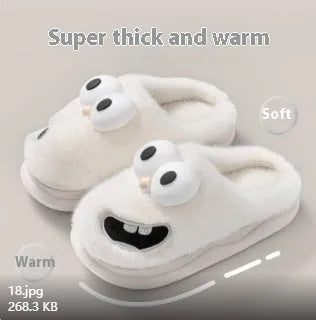 Female warm indoor cartoon big eye dog cotton slippers with suede upper, grey colour, size 38/39