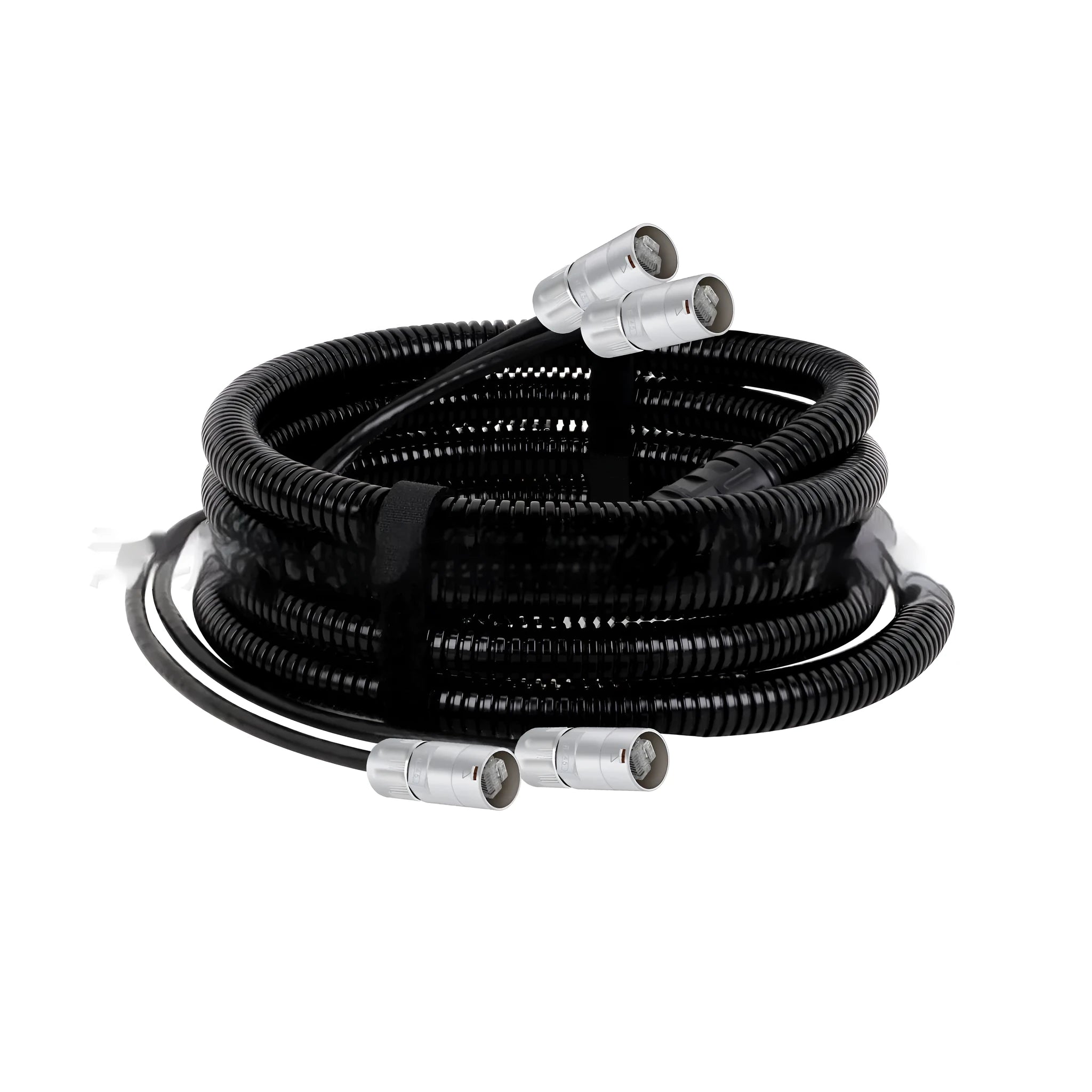 Cat5 or Cat6 Ethernet extension cable with blue PVC jacket and clear RJ45 connectors on a white background.